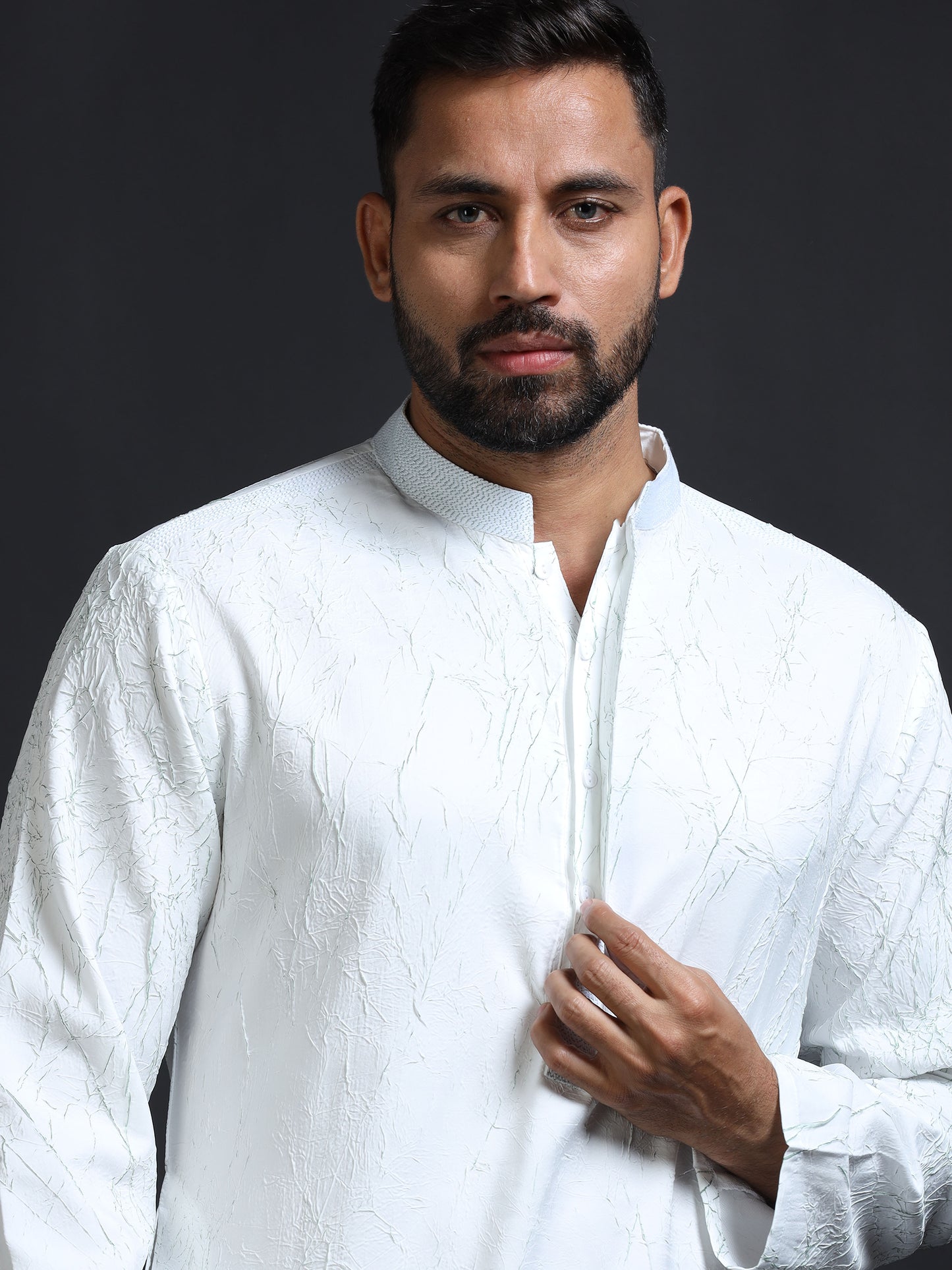 Men’s White Crush Pattern Kurta Set