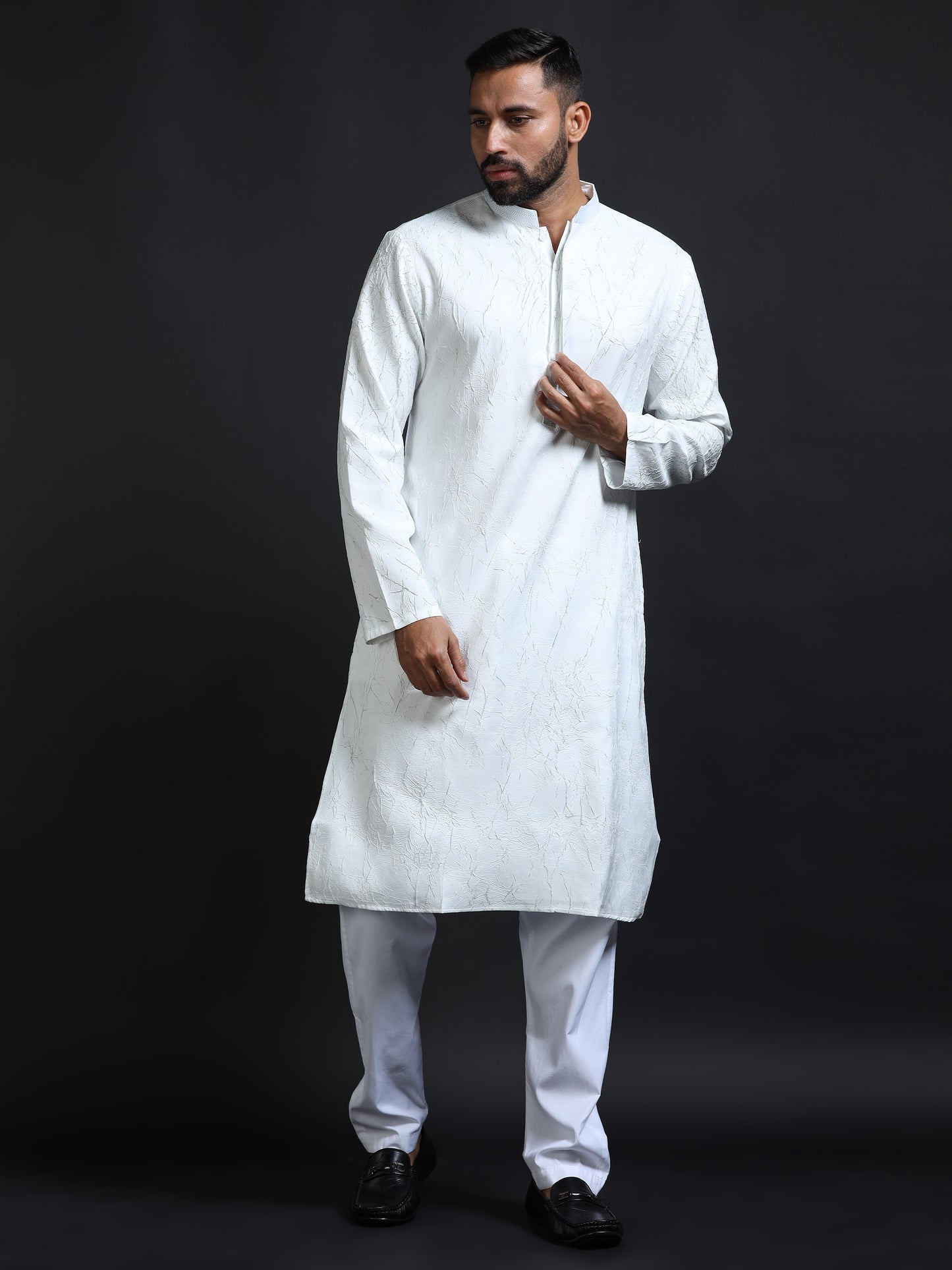 Men’s White Crush Pattern Kurta Set