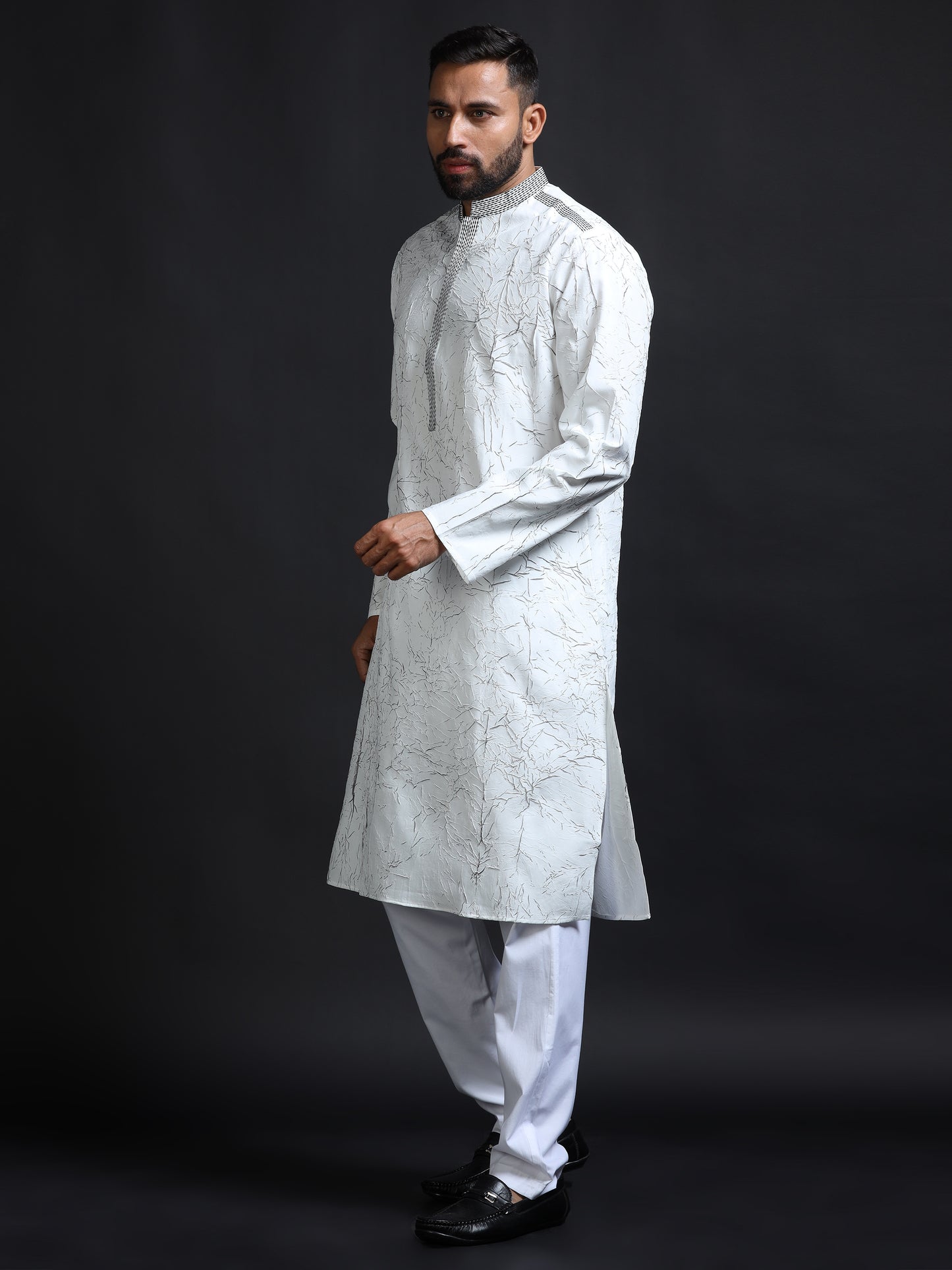 Men’s White Crush Pattern Kurta Set
