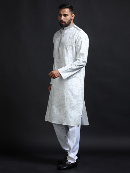 Men’s White Crush Pattern Kurta Set