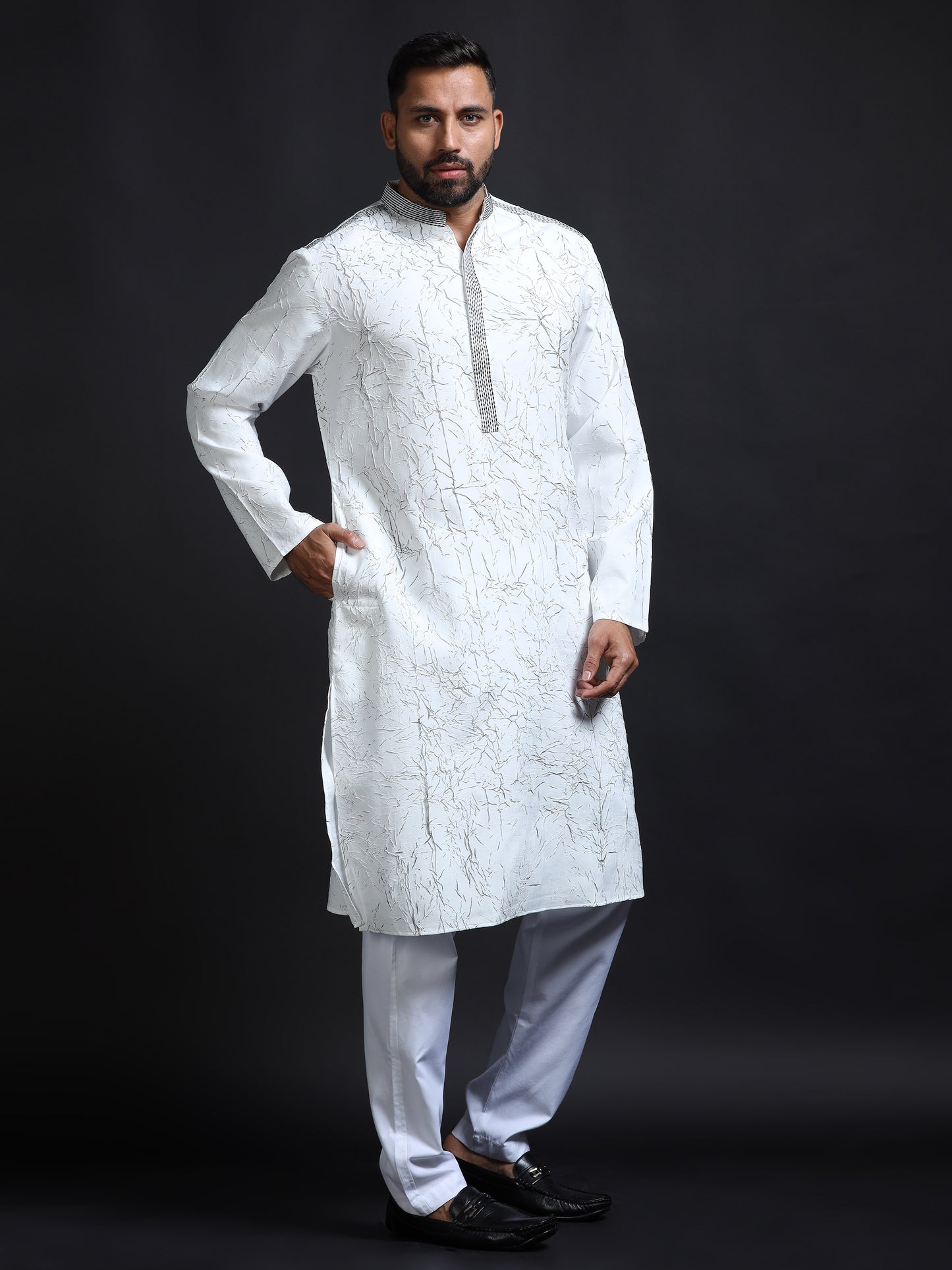 Men’s White Crush Pattern Kurta Set