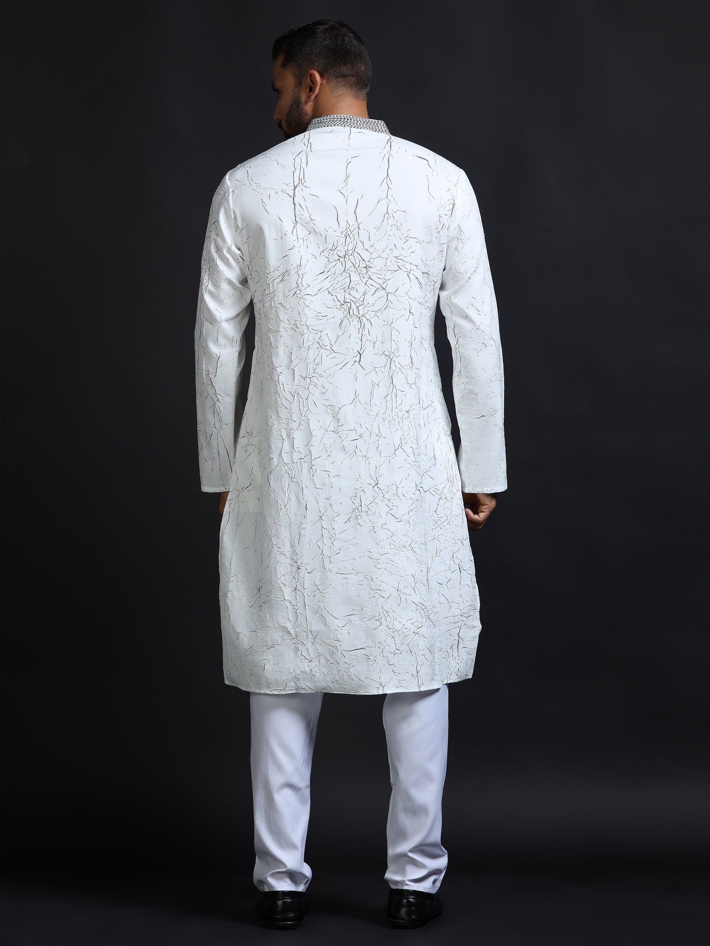 Men’s White Crush Pattern Kurta Set