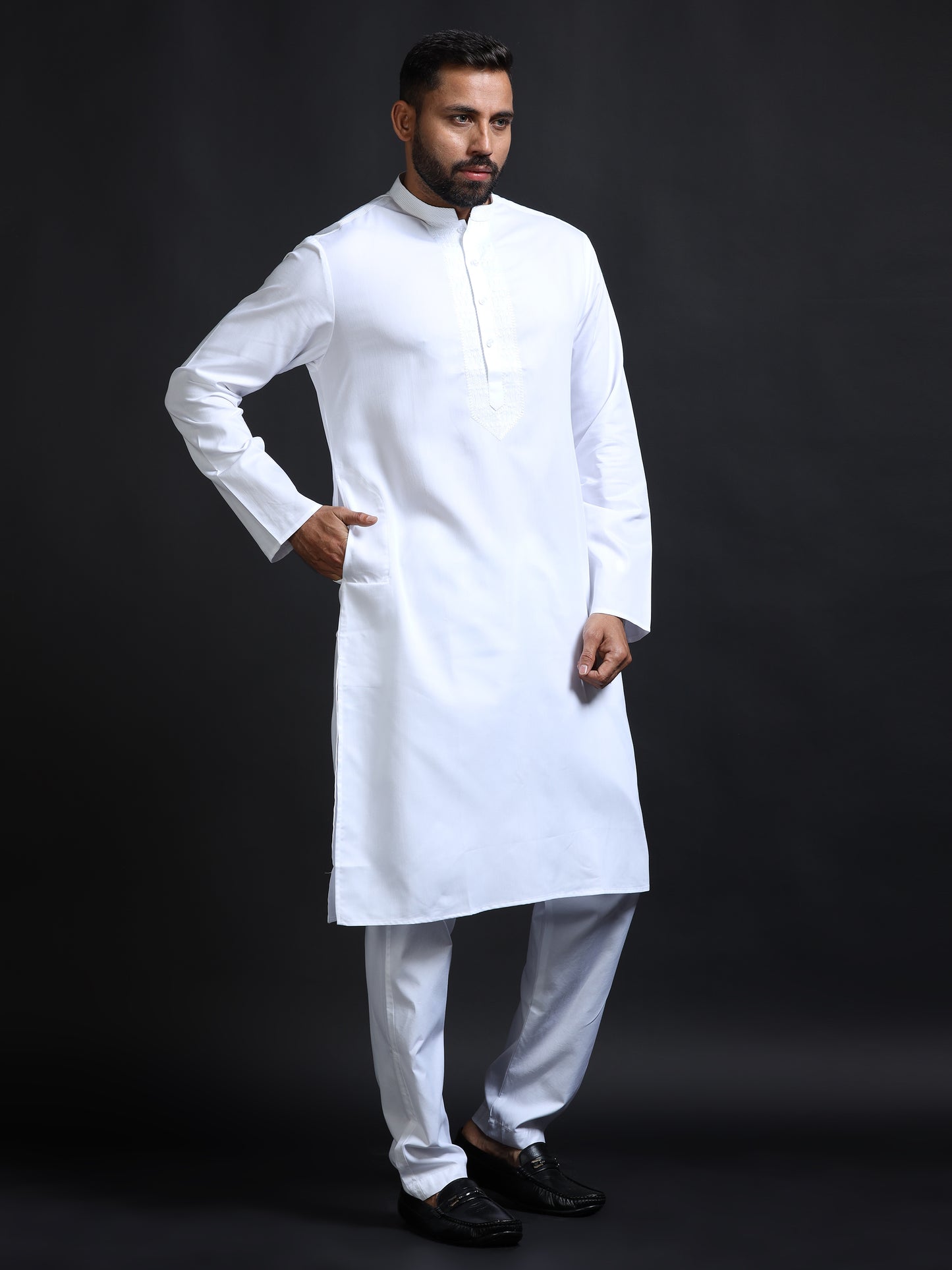 Men's White Kurta Pyjama Set