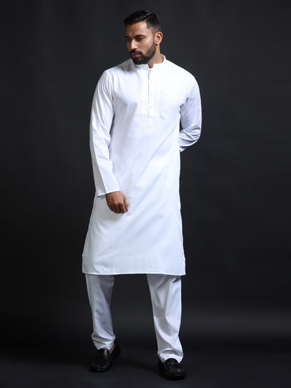 Men's White Kurta Pyjama Set