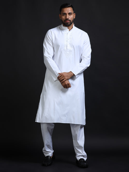White Kurta Pyjama Set for men