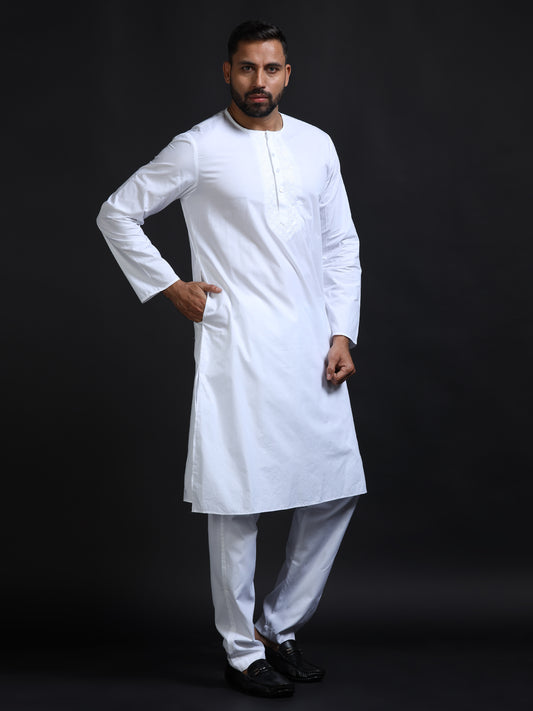 Men’s White Cotton Kurta Pyjama Set