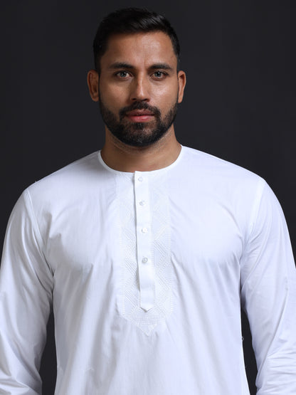 Men’s White Cotton Kurta Pyjama Set