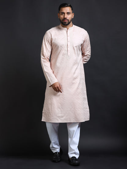 Powder Pink Kurta Set for Men with White Pyjama