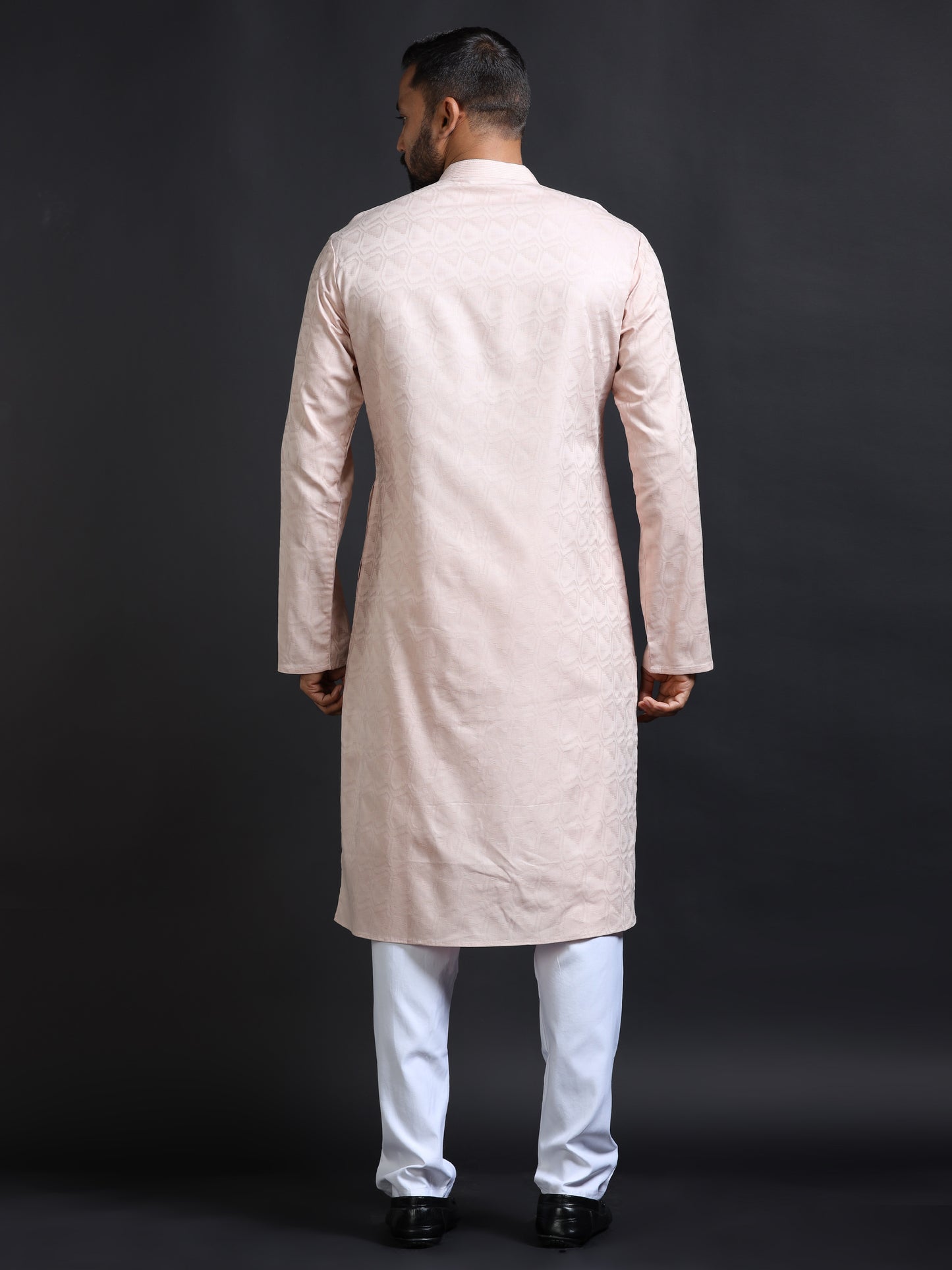 Powder Pink Kurta Set for Men with White Pyjama