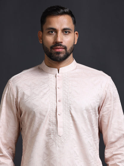 Powder Pink Kurta Set for Men with White Pyjama