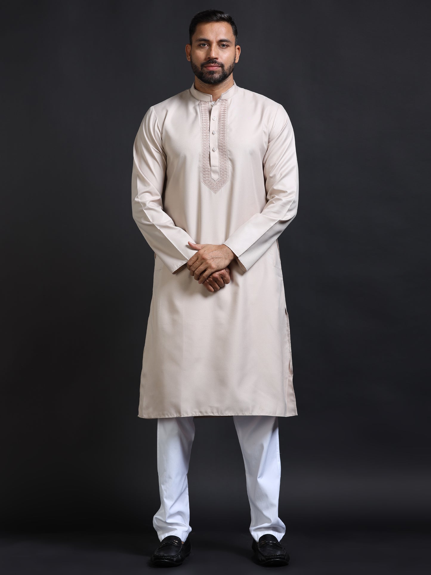 Men's Beige Kurta Pyjama Set