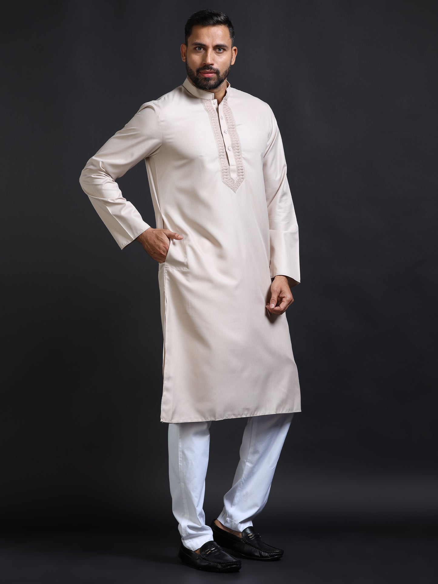 Men's Beige Kurta Pyjama Set