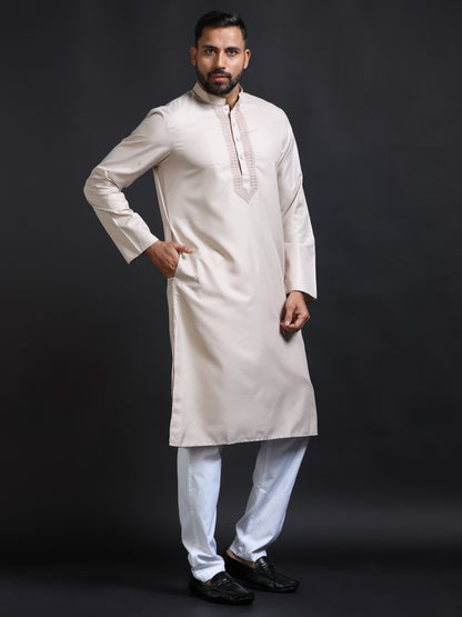Men's Beige Kurta Pyjama Set