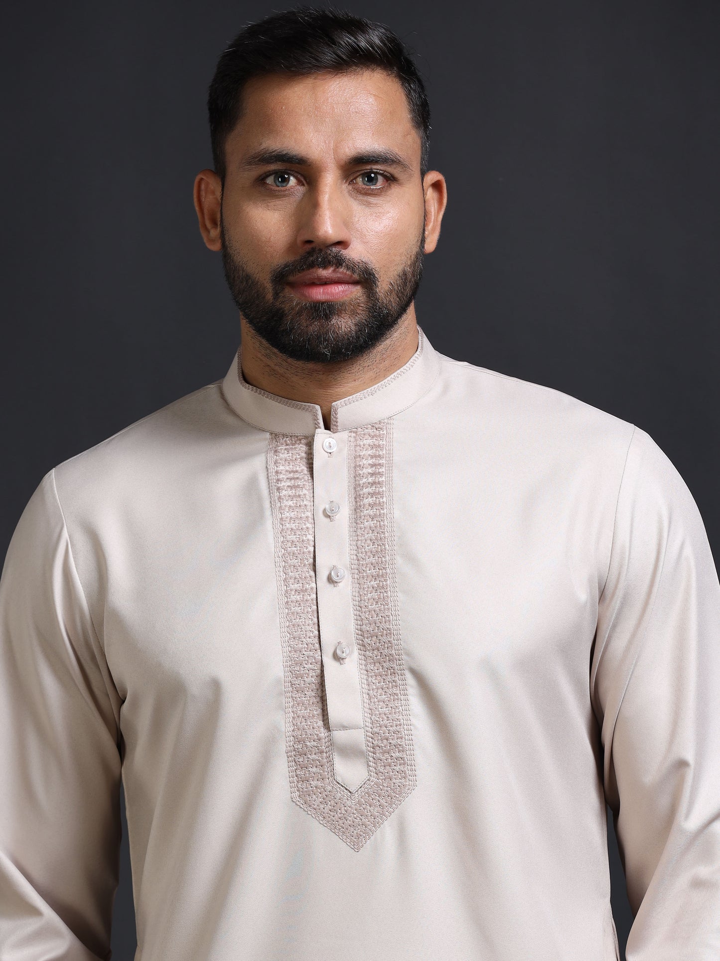 Men's Beige Kurta Pyjama Set