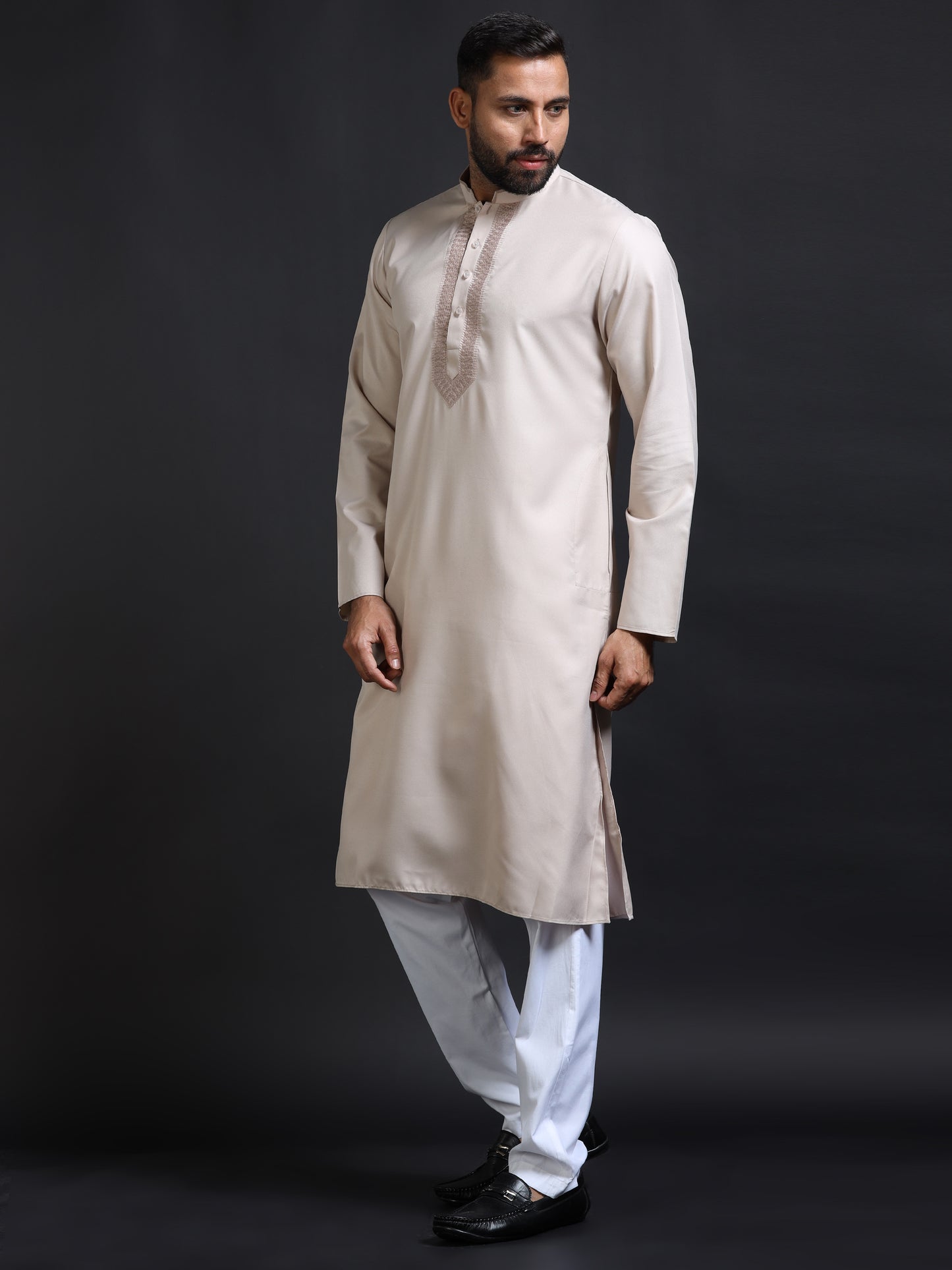 Men's Beige Kurta Pyjama Set