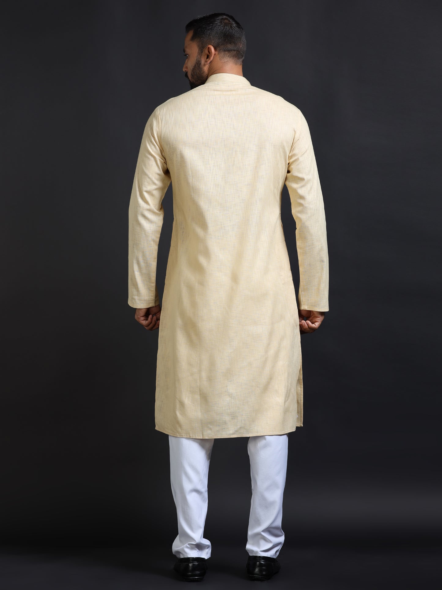 Men's Pastel Yellow Cotton Linen Kurta Pajama Set for Men