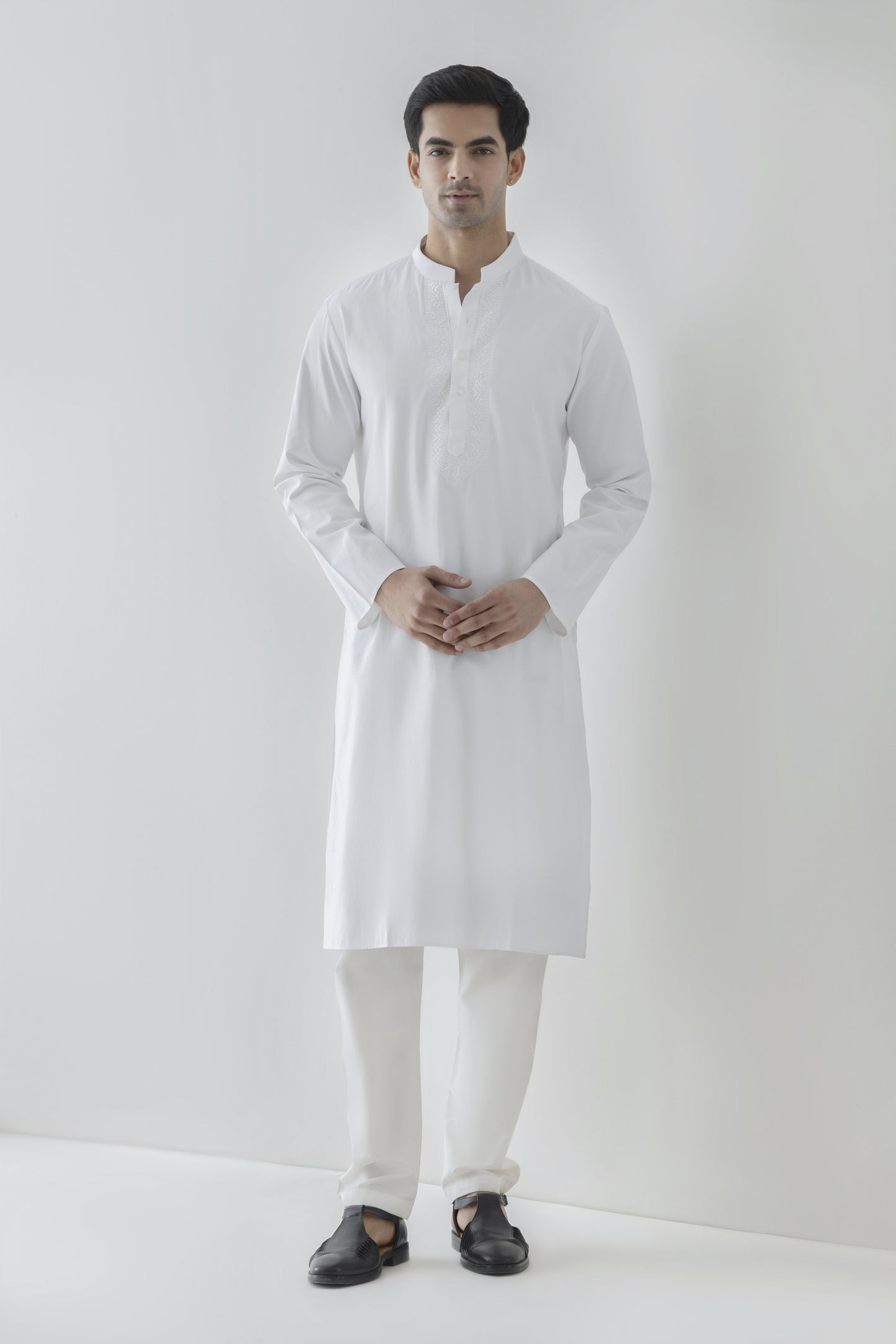 White solid kurta pyjama for men