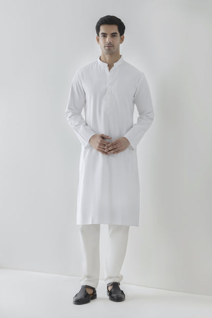 White solid kurta pyjama for men