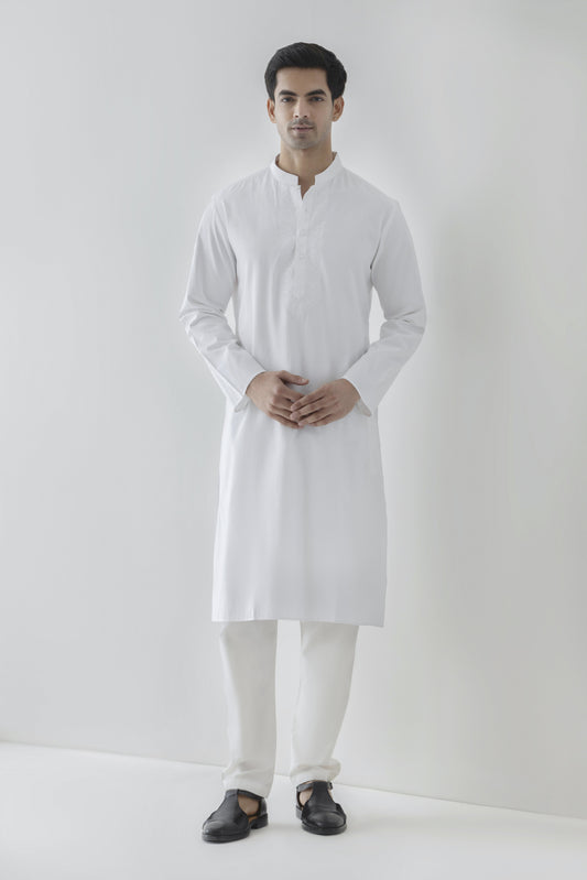 White solid kurta pyjama for men