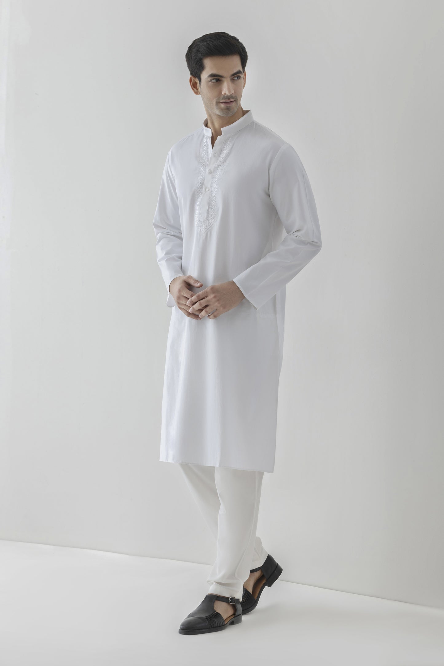 White solid kurta pyjama for men