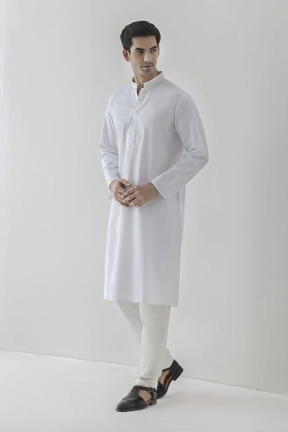 White solid kurta pyjama for men