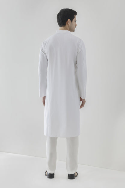 White solid kurta pyjama for men