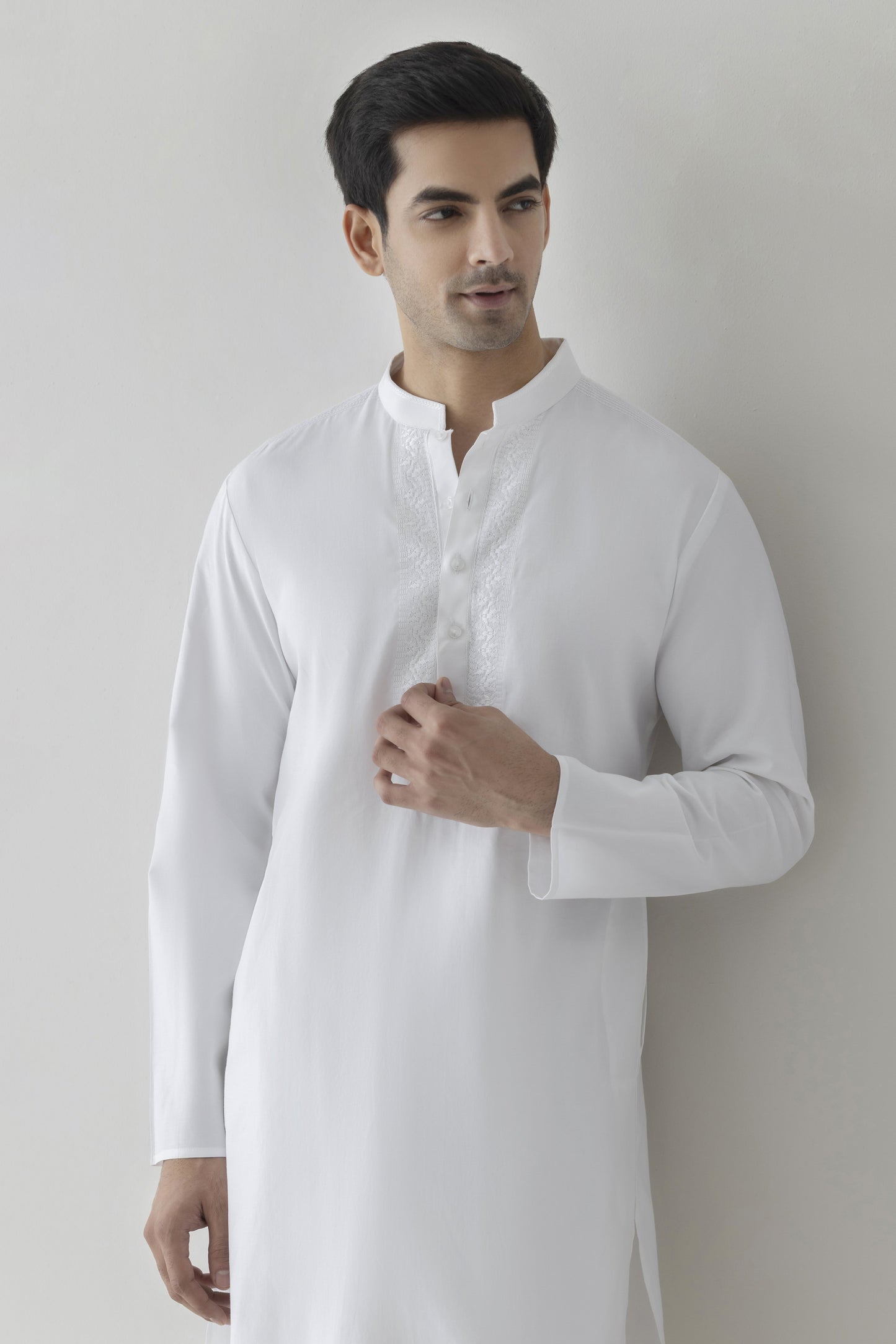 White solid kurta pyjama for men
