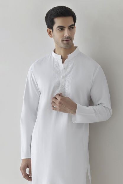 White solid kurta pyjama for men