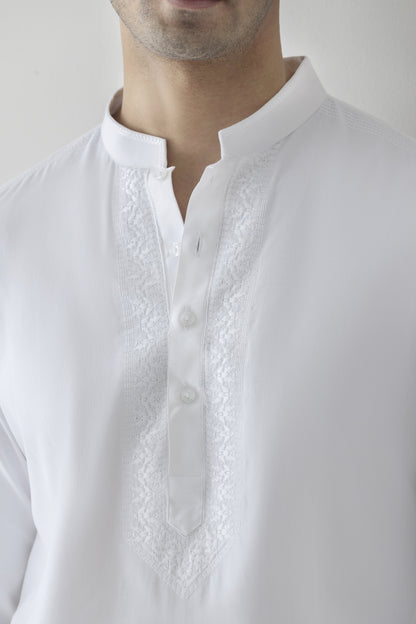 White solid kurta pyjama for men