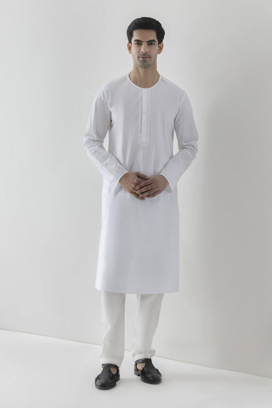 Men's solid white kurta pyjama