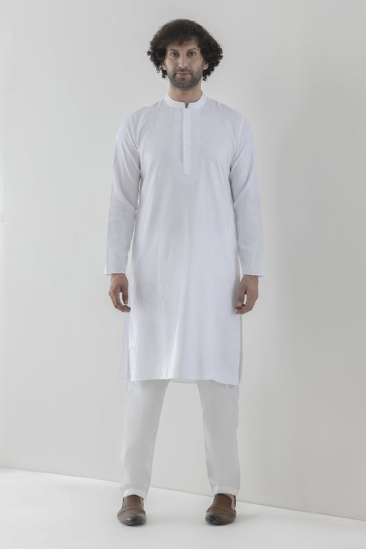 Men's patterned white kurta pyjama