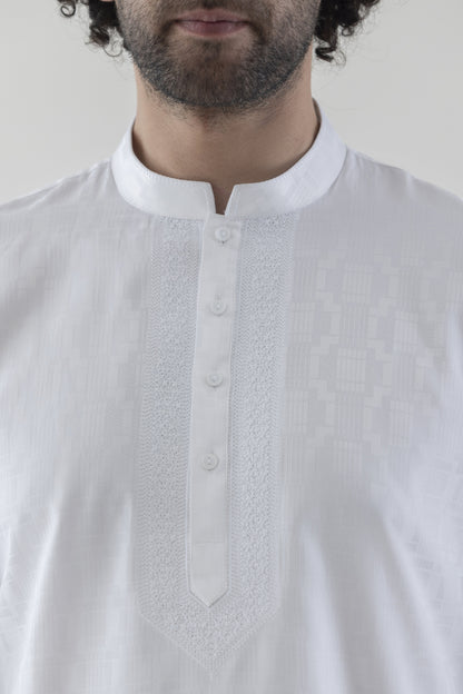 Men's patterned white kurta pyjama
