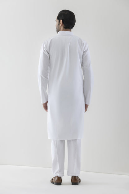 Solid white kurta pyjama for men