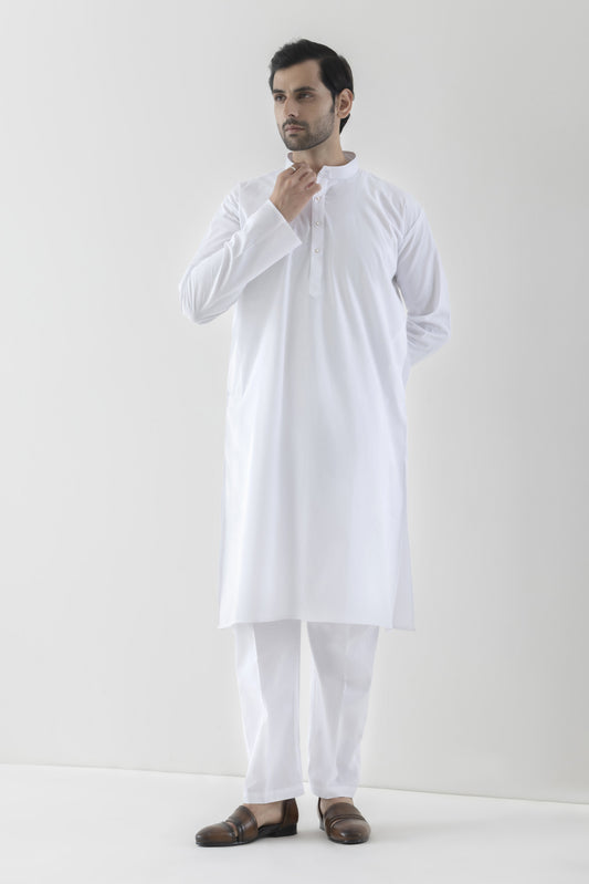 Solid white kurta pyjama for men