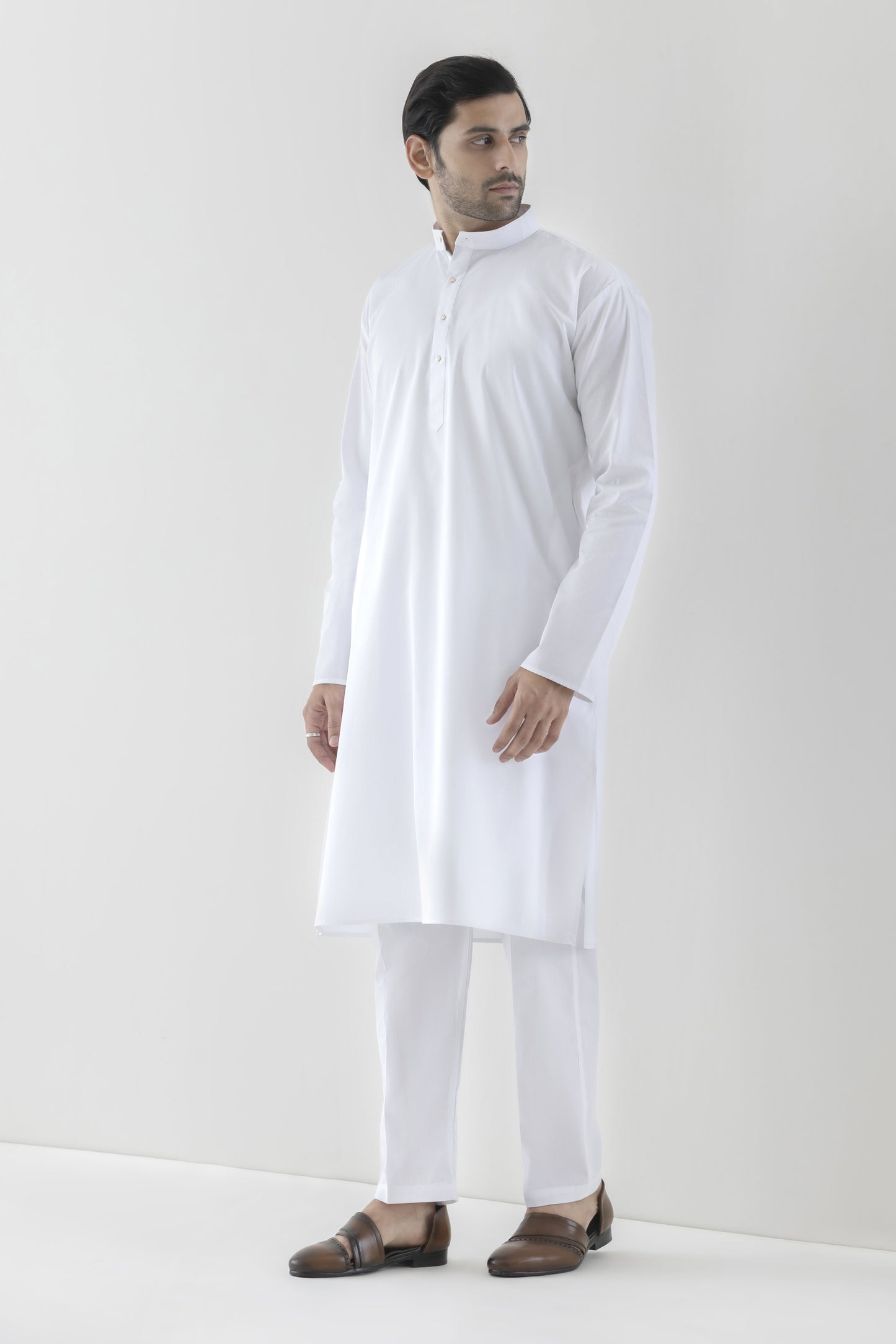 Solid white kurta pyjama for men