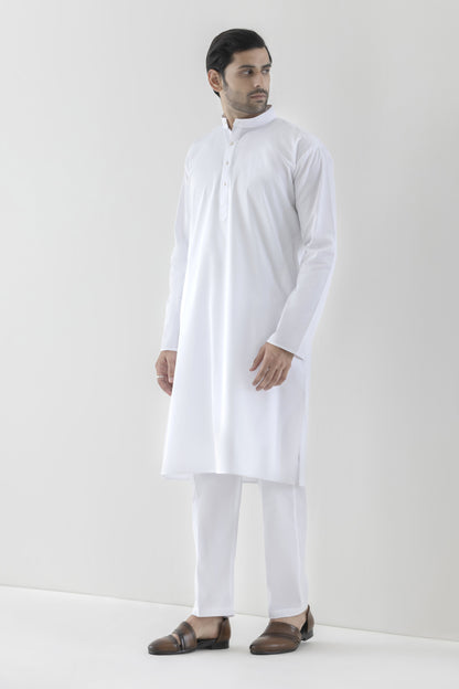 Solid white kurta pyjama for men