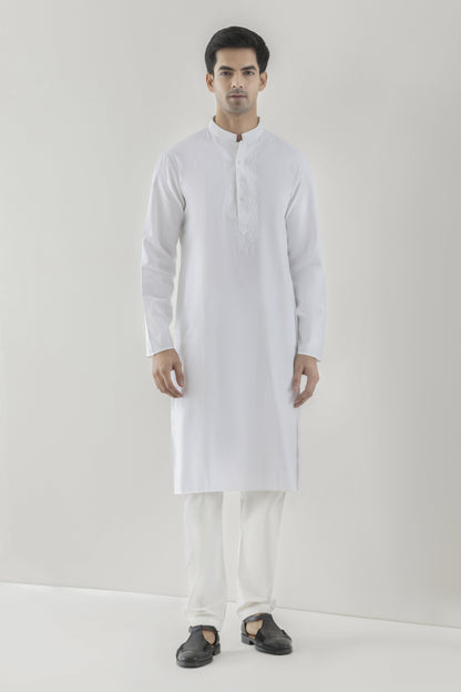Men's solid white kurta pyjama