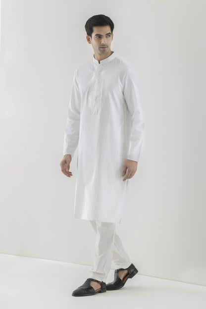 Men's solid white kurta pyjama
