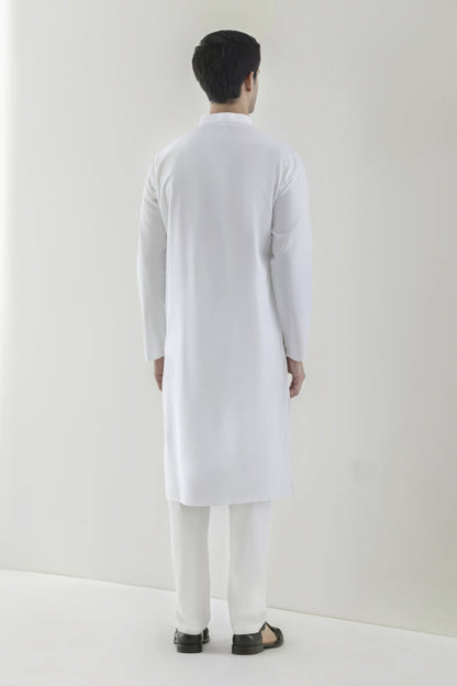Men's solid white kurta pyjama
