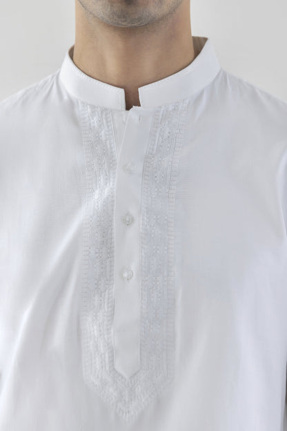 Men's solid white kurta pyjama