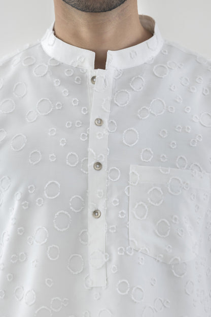 Men's chenille white kurta pyjama