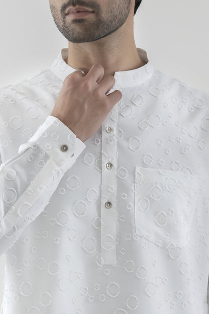 Men's chenille white kurta pyjama