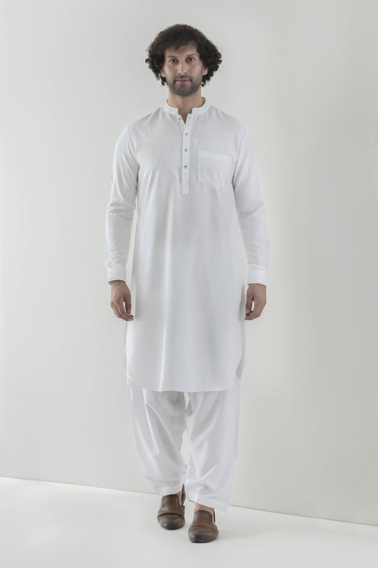 Men's white clipped pathani