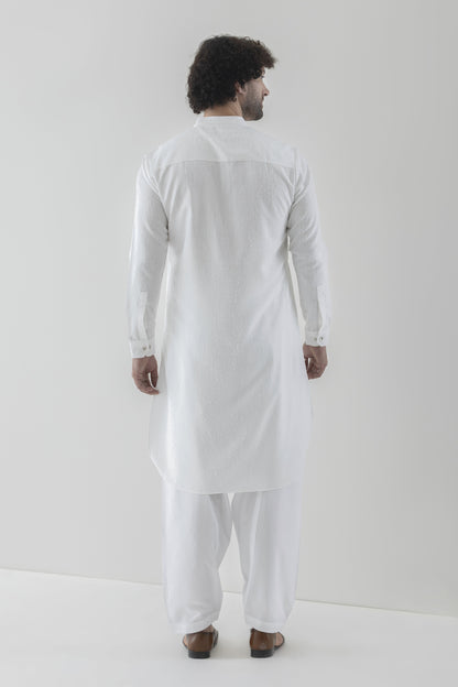 Men's white clipped pathani