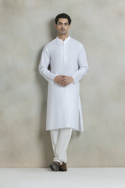Men's solid white kurta pyjama