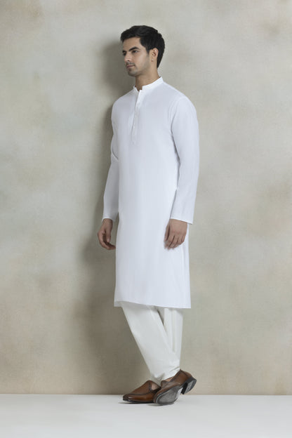 Men's solid white kurta pyjama