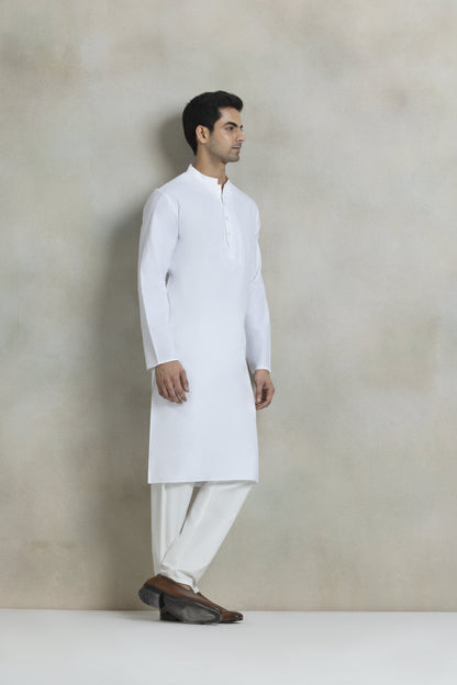 Men's solid white kurta pyjama