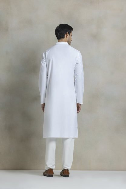 Men's solid white kurta pyjama
