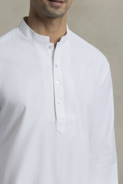 Men's solid white kurta pyjama