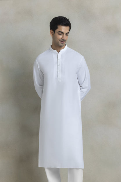 Men's solid white kurta pyjama